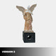 The Gold Life-Size Angel Marble Outdoor Sculpture (225cm) by Giant Sculptures stands on a black pedestal with circular openings, set against a plain white background. "VERSION 2" appears at the bottom left on a gradient black-gray bar.