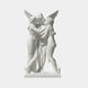 Three Graces Angel Marble Outdoor Sculpture by Giant Sculptures, 180cm white marble depiction of three winged female figures in a graceful embrace on a rectangular base, shown against a plain light background.