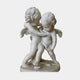 Cupid Angel Marble Outdoor Sculpture – 80cm by Giant Sculptures, depicting two winged cherubs wrestling playfully, carved in white marble with detailed curly hair and wings, on a plain light background.