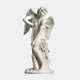 Naughty Cupid Angel Marble Outdoor Sculpture by Giant Sculptures, 150cm white marble figure with detailed wings and bow, standing over a lion, on a plain light background.