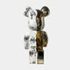 The Marble Chrome Bear Sculpture - 70cm by Giant Sculptures stands upright on a white background, its metallic chrome finish and marbled silver, gold, and black patterns reflecting light on its surface.