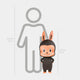 A cartoon character with faux-fur texture and rabbit ears stands beside a gray person outline. The Giant Sculptures Monster Freckles Mega Labubu Sculpture - 100cm is shown next to a 160 cm (5 ft 3 in) person for scale.