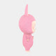 Side view of The Monster Mega Labubu Sculpture - 160cm by Giant Sculptures, a cute pink fluffy figure with a round body, small arms, bunny-like ears, and lifelike faux-fur texture, standing upright against a plain white background.