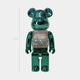 The Gleam Green Beads Bear Sculpture by Giant Sculptures stands 70cm tall, featuring a shiny metallic finish and transparent chest filled with moving beads for a mesmerizing kinetic effect.