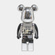The Midnight Chrome Beads Bear Sculpture - 70cm by Giant Sculptures features metallic silver, black resin arms, and a transparent chest with white and black spheres—an eye-catching accent for modern interiors.