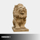 Version 1 of the seated brown stone lion, jaws closed and the mane flowing