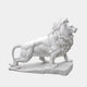 White marble lion mid-stride in full profile with its tail over its back, 120cm