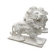 White marble lion crouched low with braced forelegs and a spiked mane, 120cm