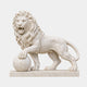 Cream marble lion standing with a raised paw on a large sphere, 180cm