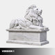 Version 1 of the couchant marble lion on its pedestal, mouth closed