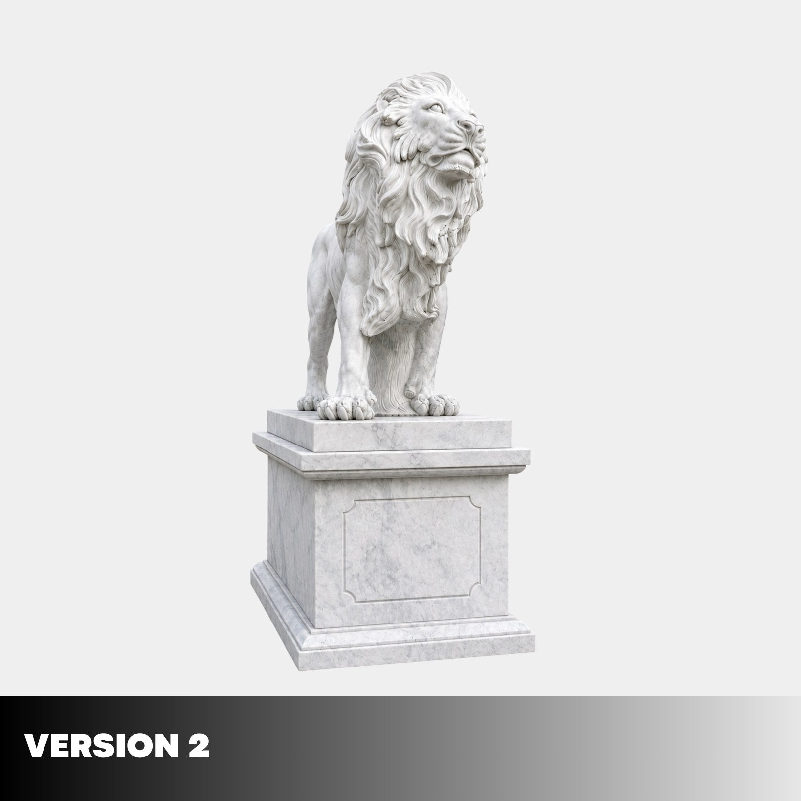 Version 2 of the lion on its pedestal, turned side-on with the body in view