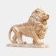 Beige marble lion standing and roaring with its tail looped high