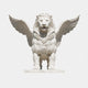 White marble winged lion standing frontally with both wings spread wide