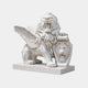 White marble winged lion roaring with a paw on a lion mask shield
