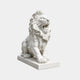 Ivory white marble lion seated and roaring with a mane standing off the neck