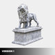 Version 1 of the grey marble lion standing on its plinth, head forward