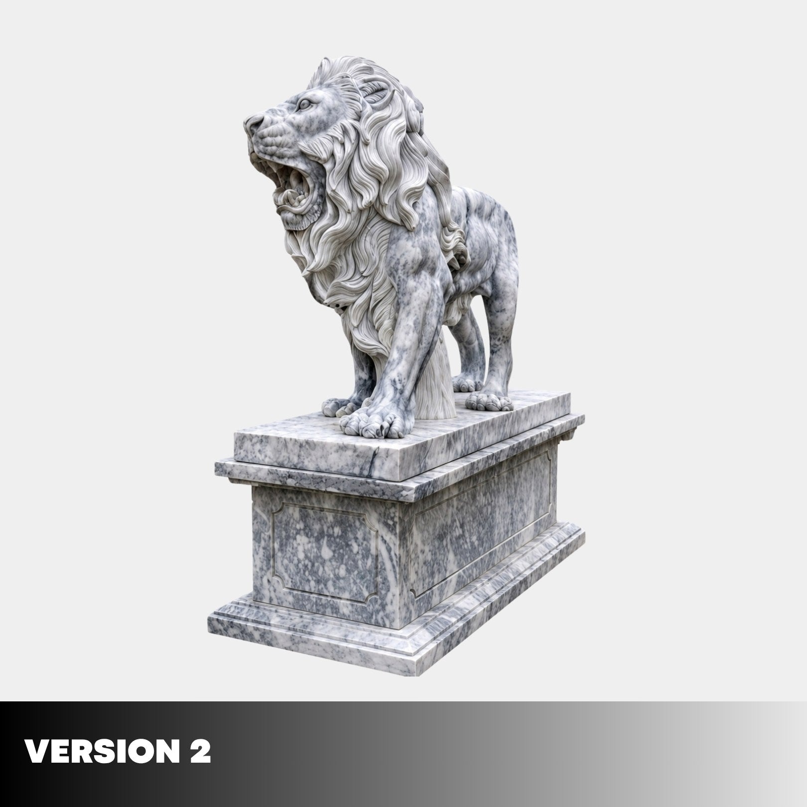 Version 2 of the standing lion, roaring with the head turned and mane full