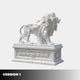 Version 1 of the marble lion on its swagged pedestal, head lower