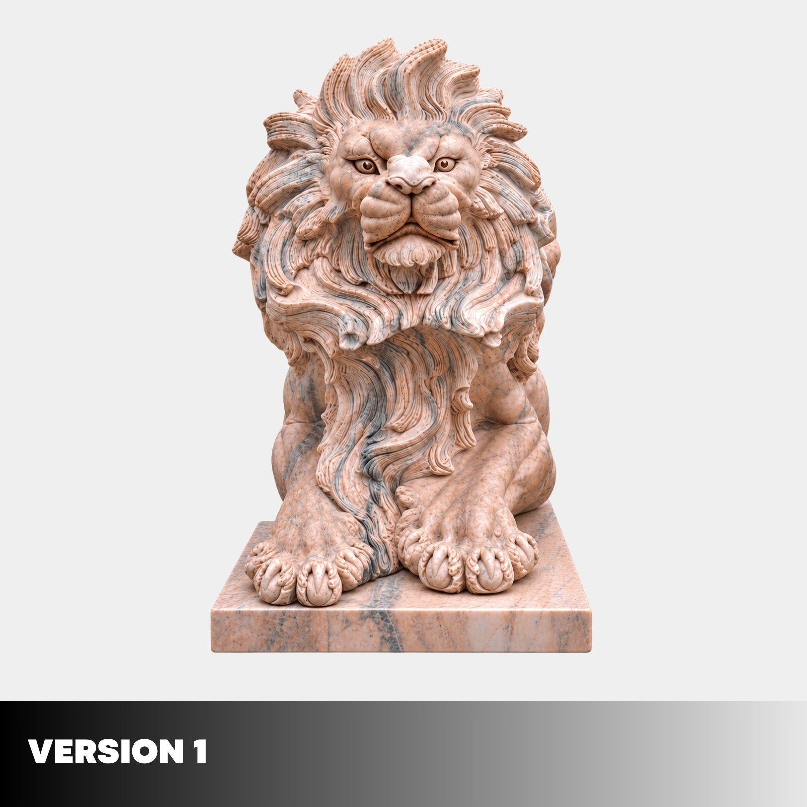 Version 1 of the seated pink marble lion, mouth closed