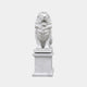 White marble lion seated and roaring high on a tall plain pedestal
