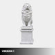 Version 1 of the seated marble lion on its plain pedestal, mouth open