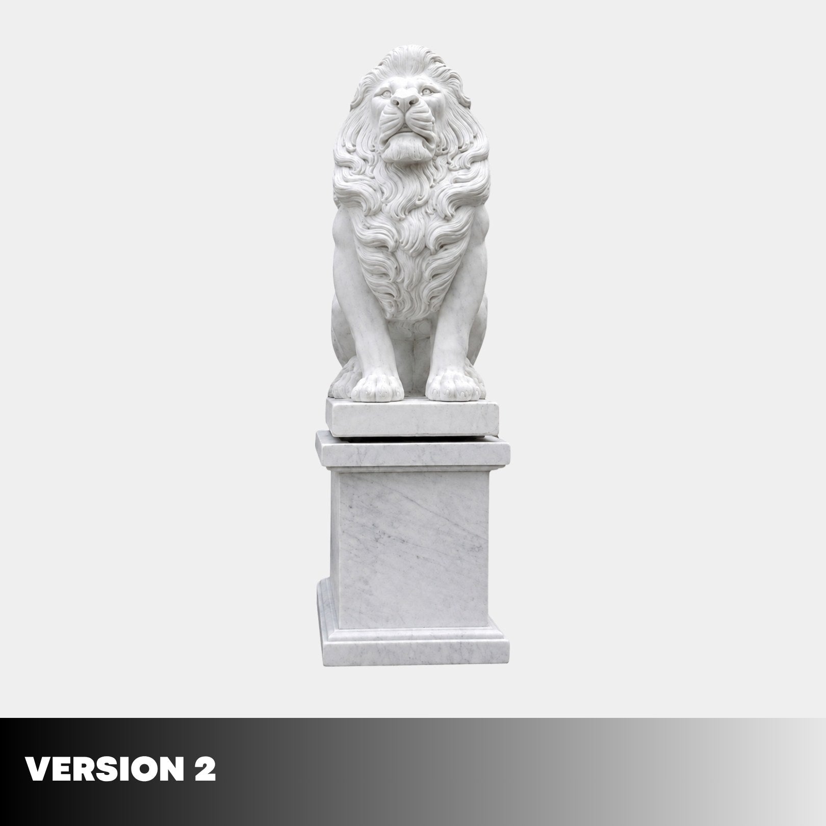 Version 2 of the seated lion on its plain pedestal, mouth closed