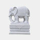 White marble caparisoned elephant standing on a lattice-carved pedestal