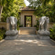 Grey marble elephant square to the front with pale tusks and ears spread