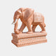 Salmon pink marble elephant with a carved saddle-cloth roundel