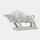 White marble bull charging with head lowered and horns levelled forward