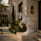 White marble Pegasus shown in place in a villa forecourt