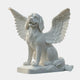 Pale grey-white marble dog seated with a pair of feathered wings spread behind