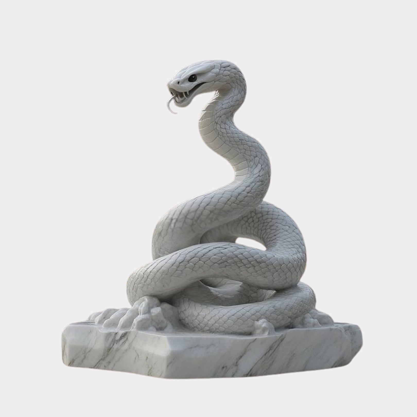 White marble snake rising from a heap of coils with its mouth open