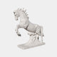 White marble horse leaping from a swept crest of carved cloud with forelegs raised