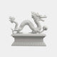 White marble Chinese dragon walking with its back arched and a sphere in one claw