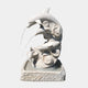 White marble fountain with four dolphins in a carved wave column, two spouting
