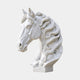 White marble horse head bust with a deeply undercut ribbon mane