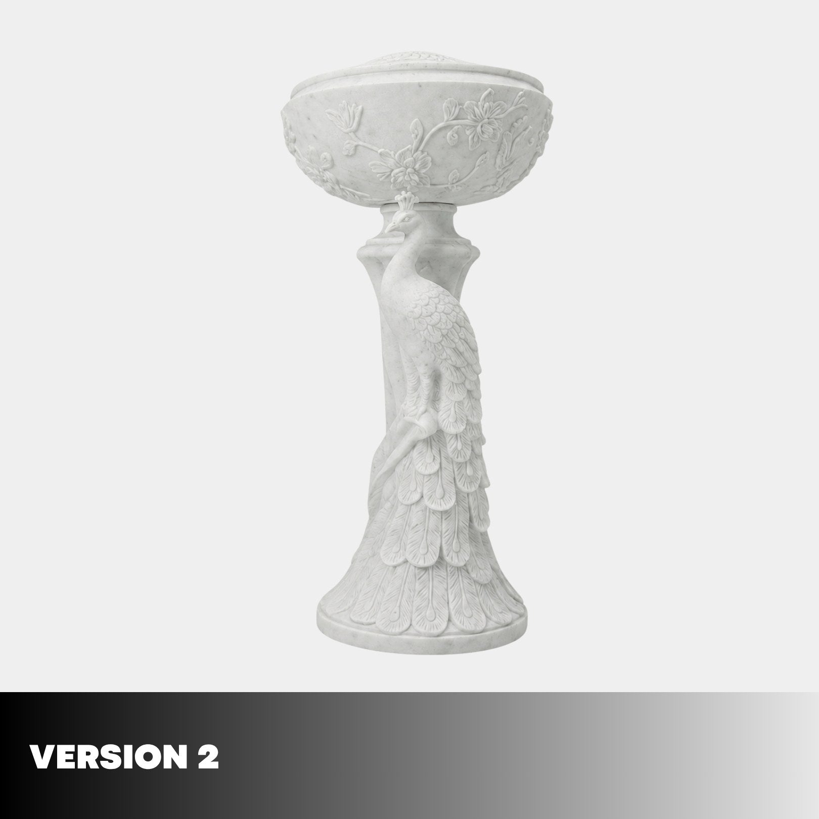 Version 2 of the marble peacock, carrying a deep urn as a bird bath