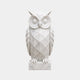 White marble owl with a faceted breast and radiating carved facial discs