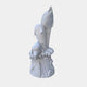 Pale grey-white marble column of three dolphins rising in a stack