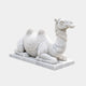 White marble Bactrian camel couchant with an ornate saddle-cloth medallion