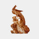 Apricot marble phoenix on carved rockwork with peonies and long tail plumes