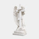 White marble weeping angel kneeling against a tall Latin cross on a stepped plinth, 150cm