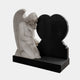Black granite heart headstone with a white marble kneeling angel beside it, 120cm