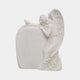 White marble angel kneeling against a rounded tablet with a carved dove, 160cm