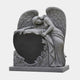 Grey granite angel leaning over a polished black heart tablet with carved roses, 140cm