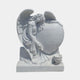 Grey marble angel folded over a large heart tablet with a carved urn beside her, 150cm