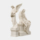 Marble standing angel holding a bouquet on a cloud base and moulded pedestal, 190cm