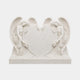 White marble headstone with two mirrored angels flanking a heart tablet, 120cm