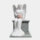 White marble seated angel with tinted roses on a grey granite plinth, 170cm